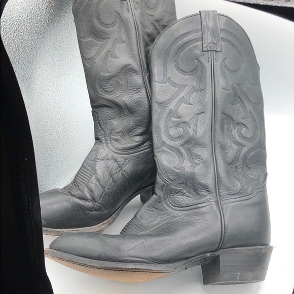 Vintage Tony Lama Cowboy Boots Black For Men Size 9.5 EE MADE IN USA main image 9